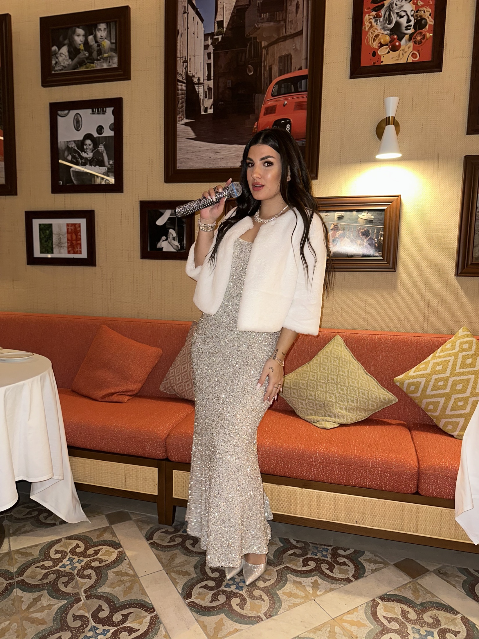 Event performance (silver dress)